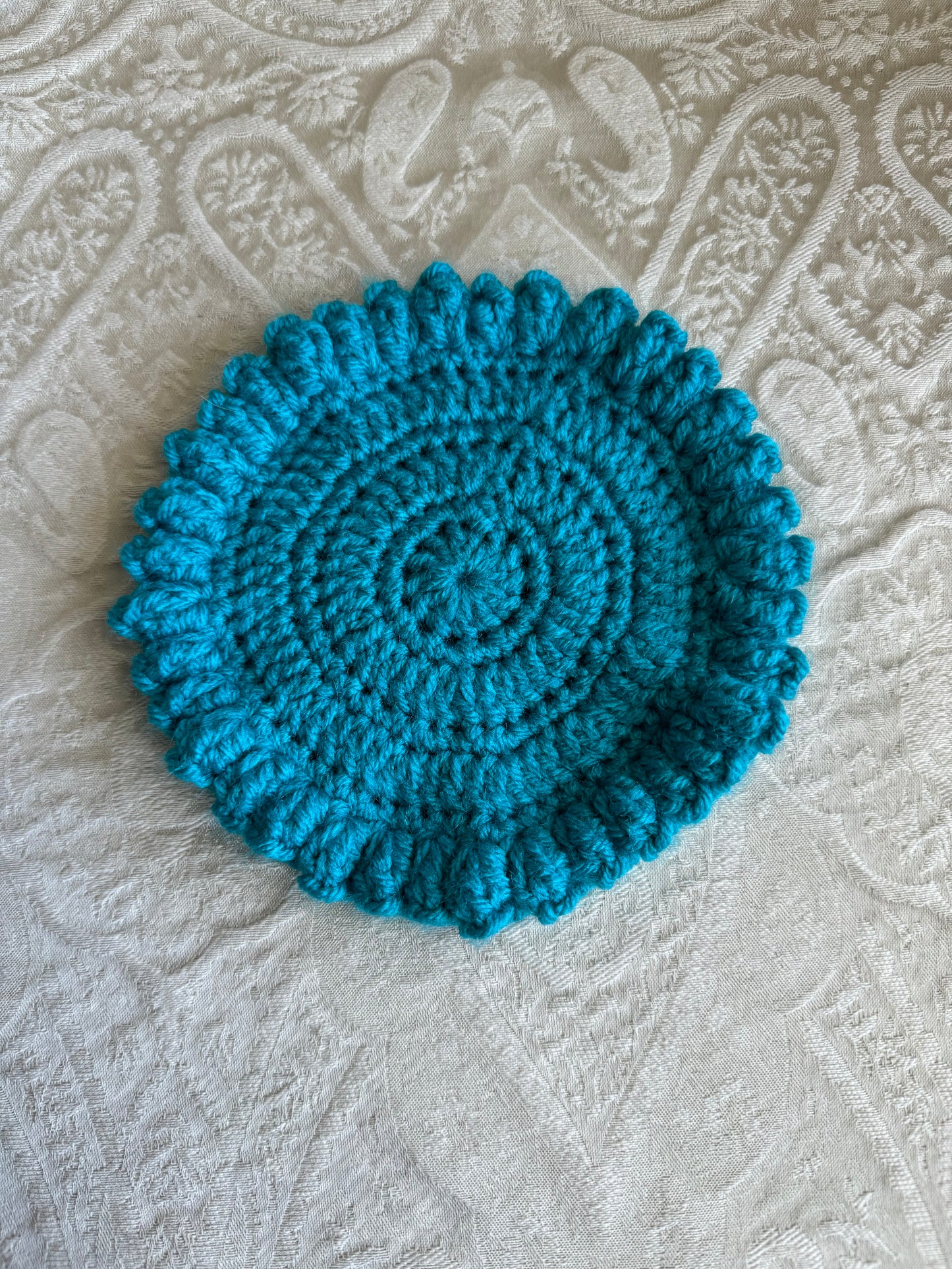 Puff Edge Crochet Trivet Turquoise