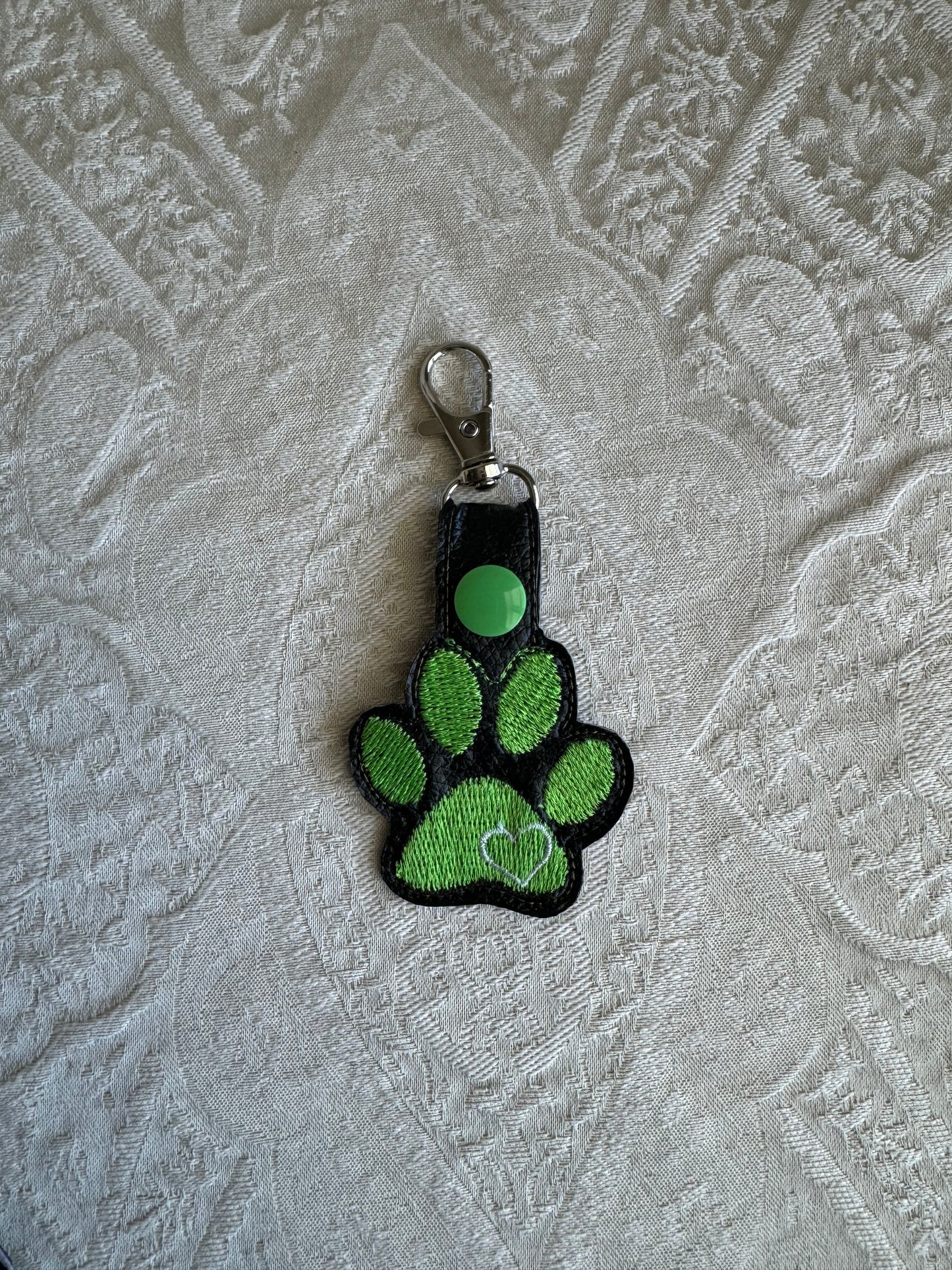 Paw with Heart Key Fob Green