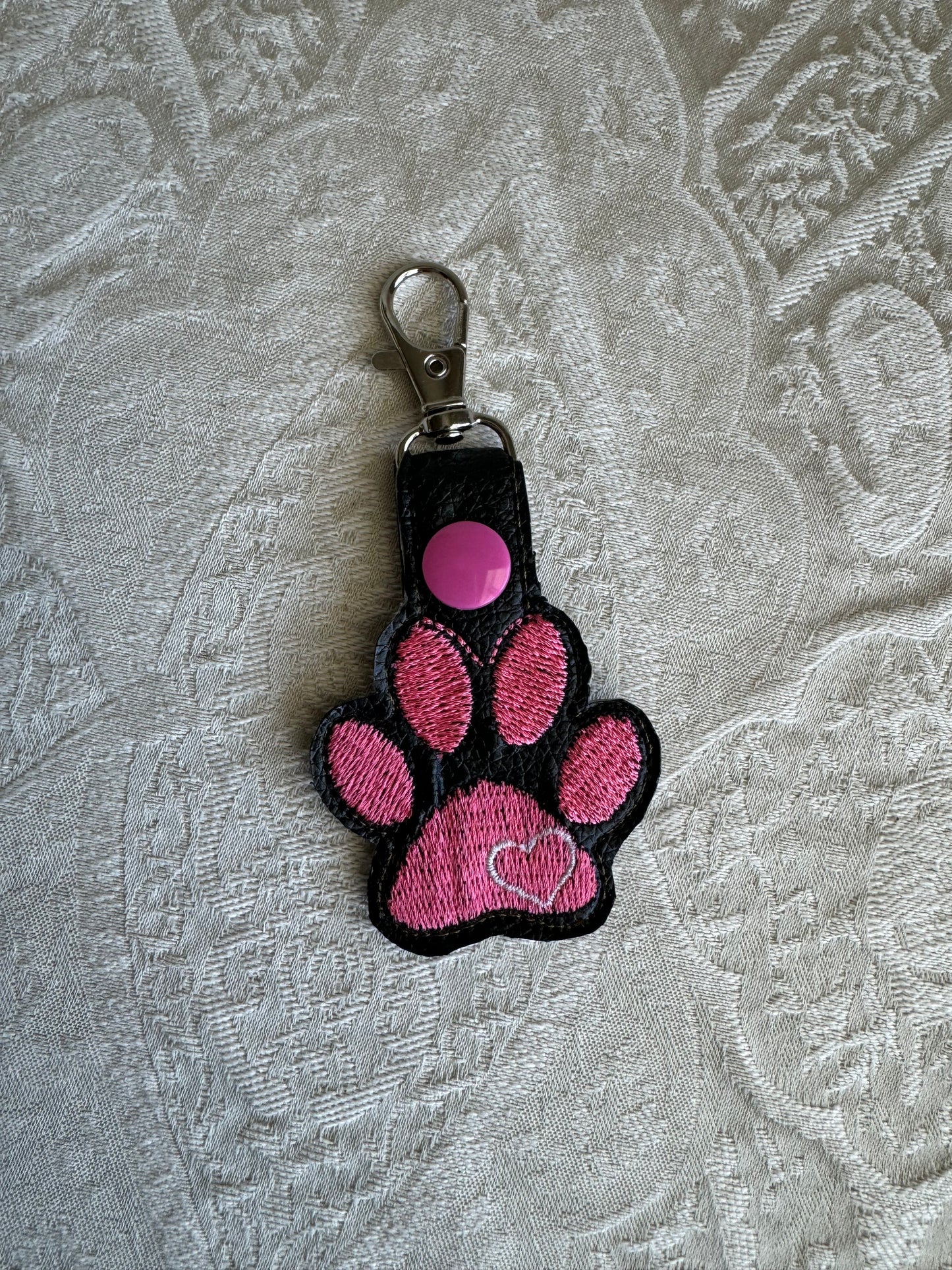Paw with Heart Key Fob Pink