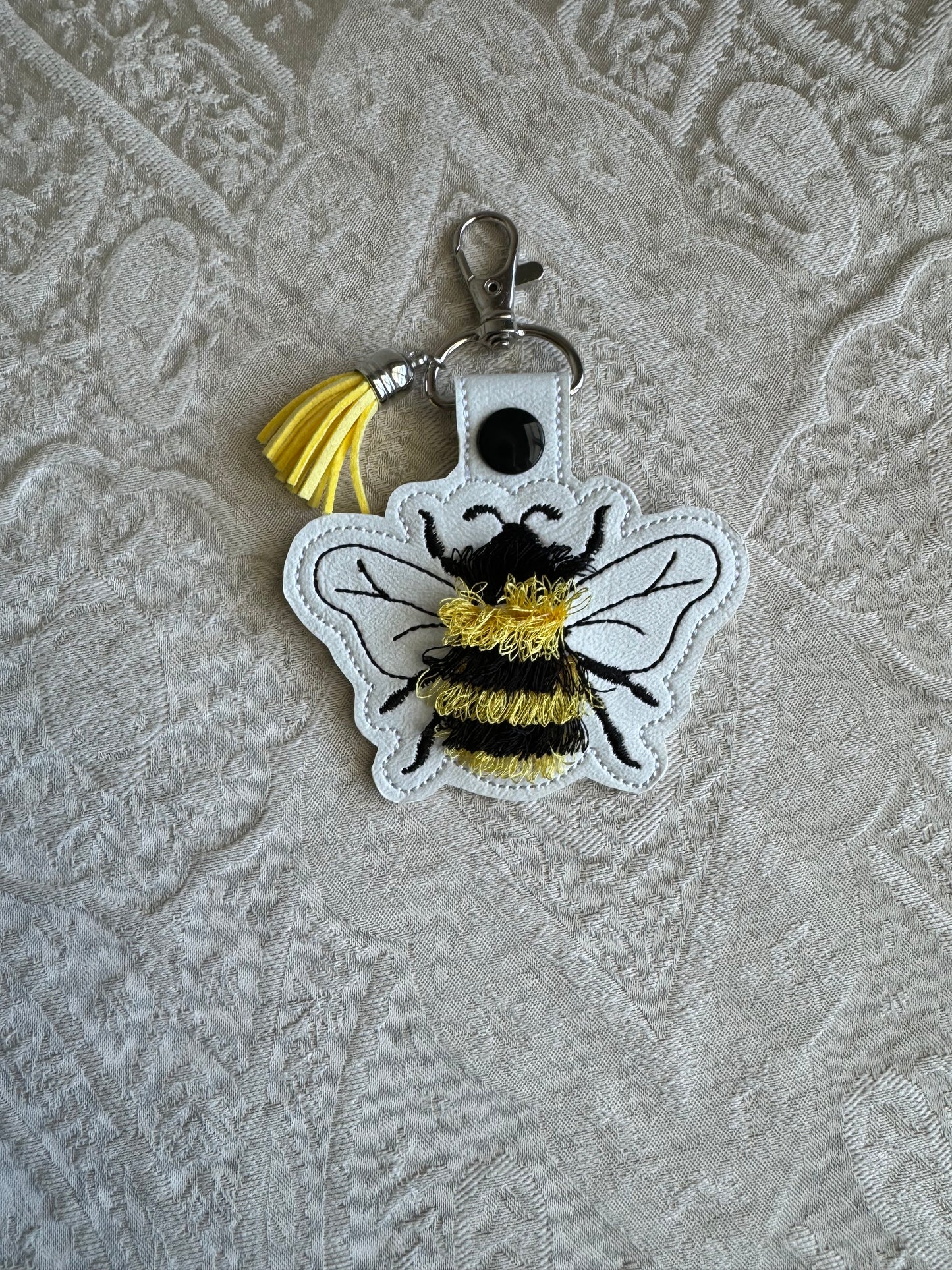 Fuzzy Bee Key Fob White