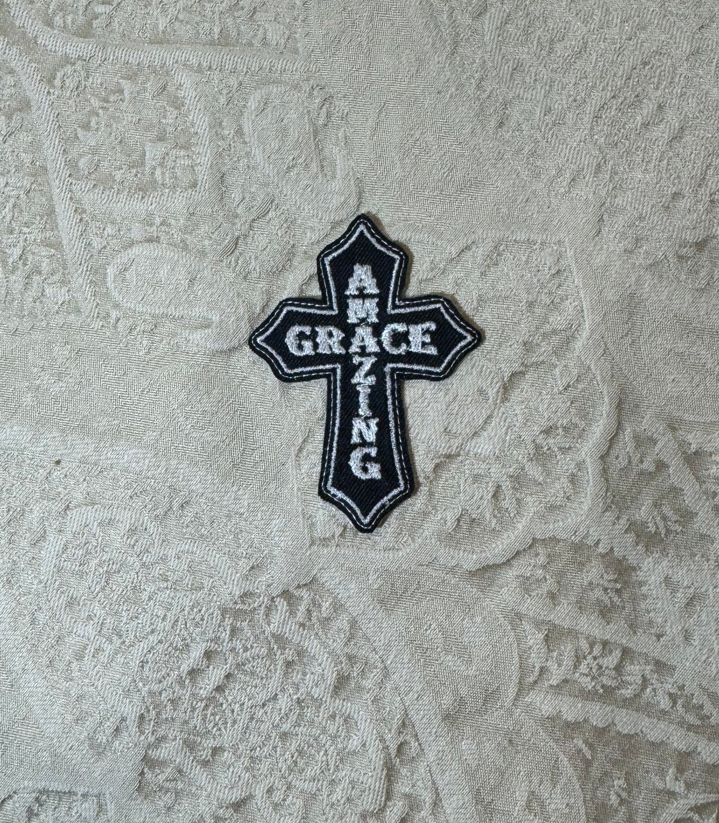 Amazing Grace Cross Sew On Patch