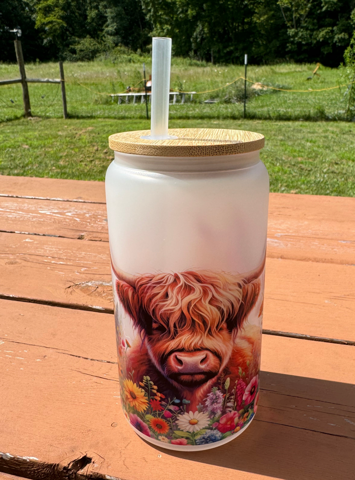 Highland Cow 16oz Frosted Libbey Glass
