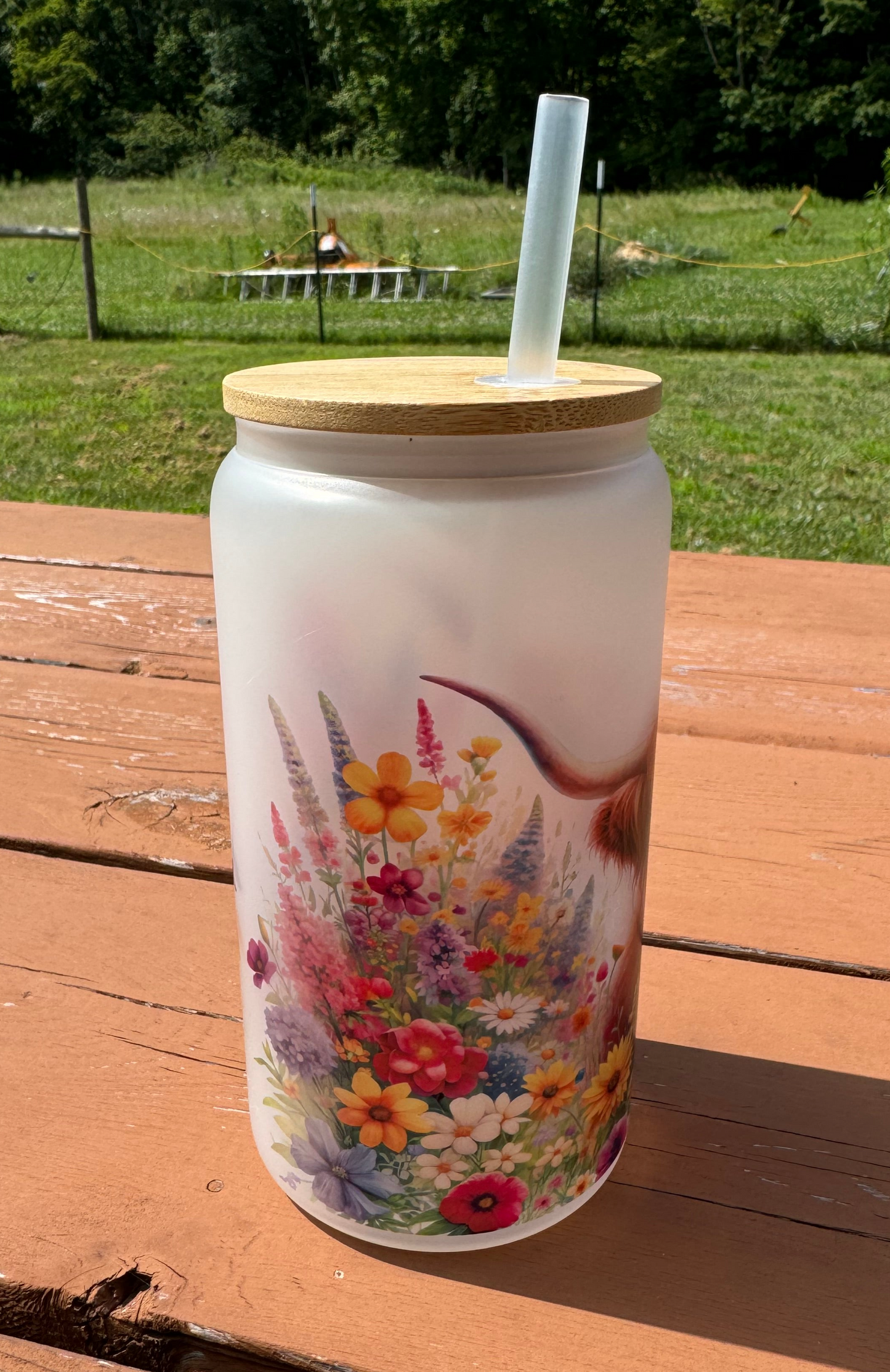 Highland Cow 16oz Frosted Libbey Glass