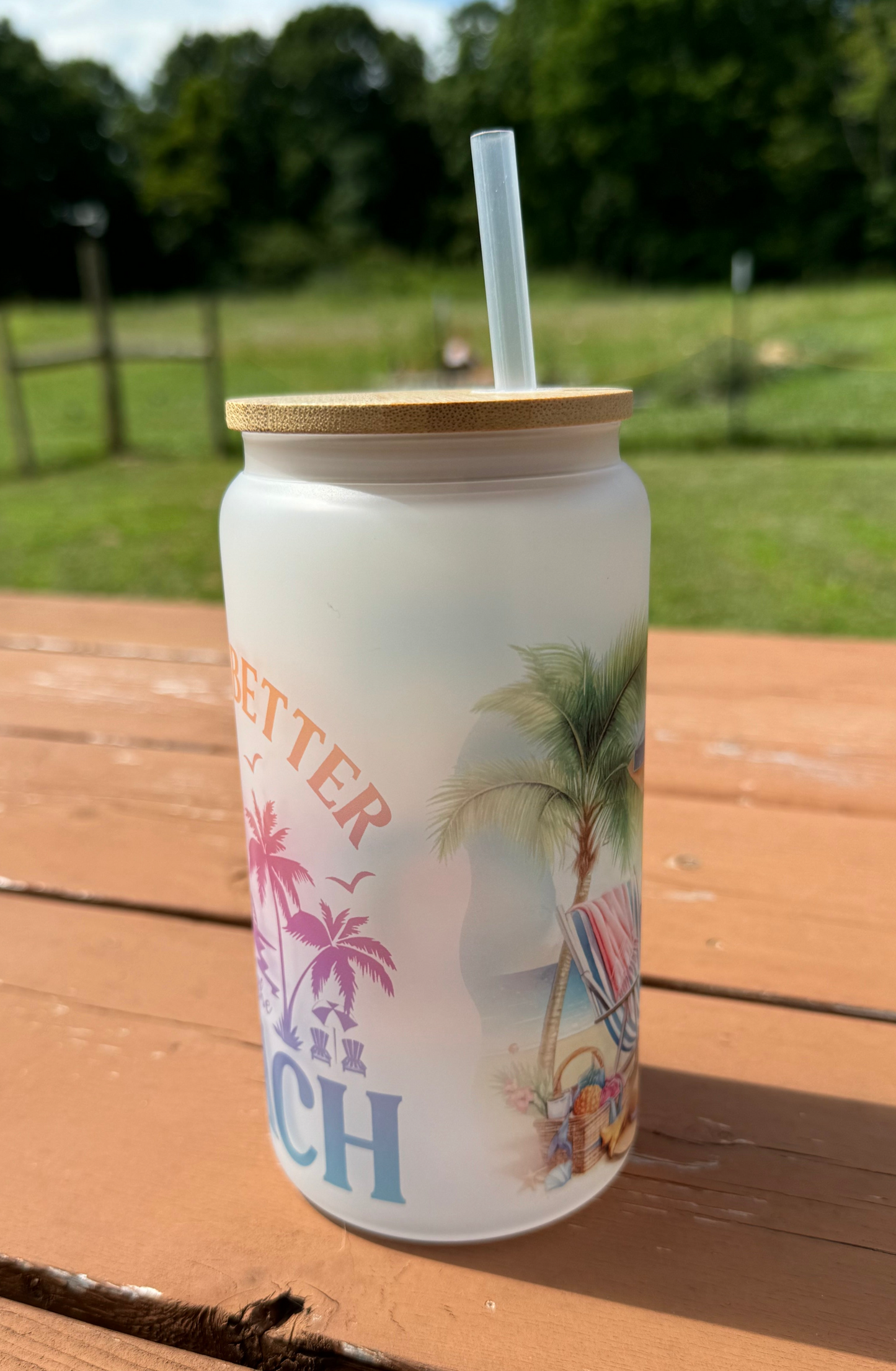 Life is Better at the Beach Frosted 16 0z Libbey Glass