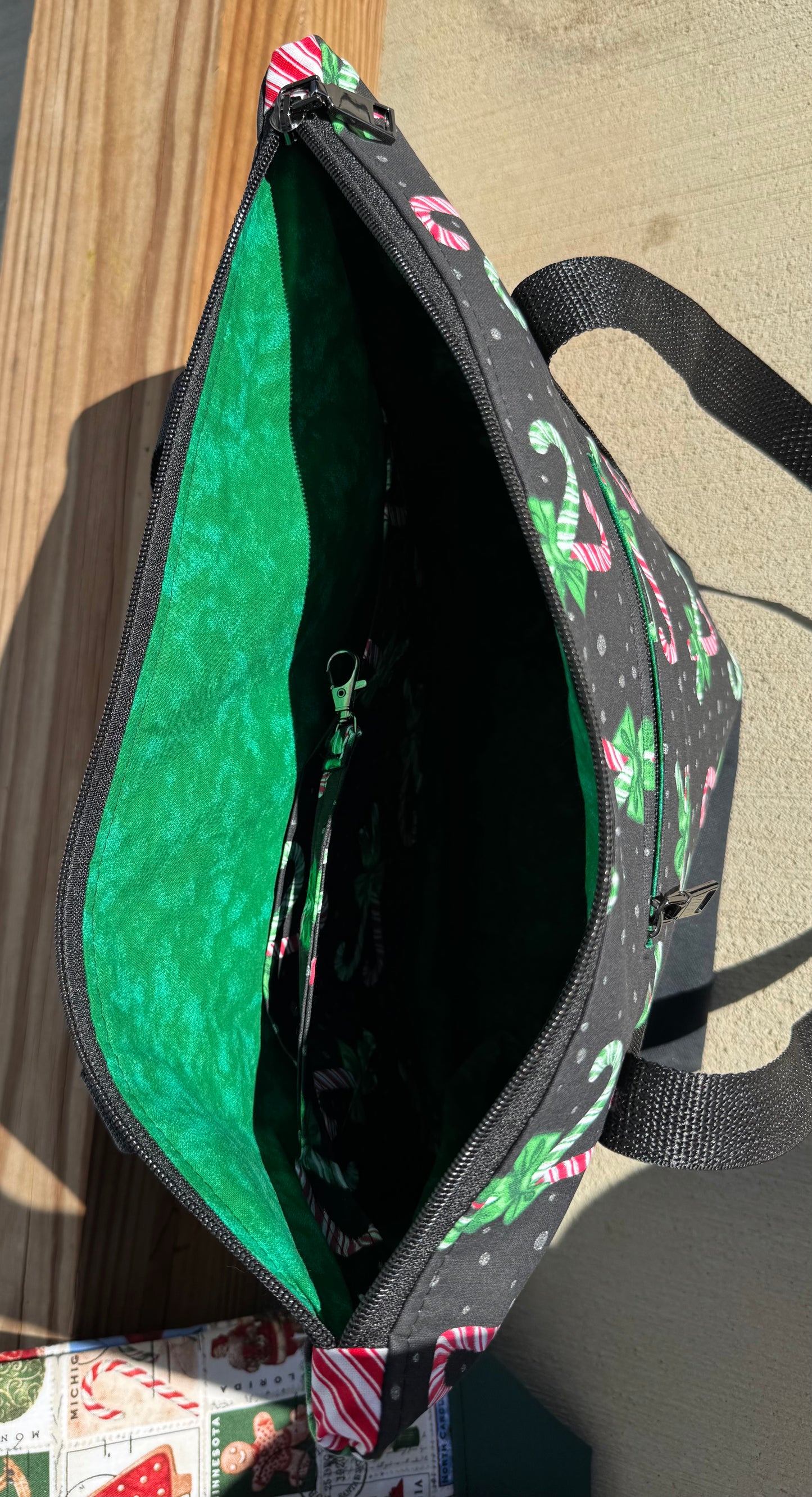 Candy Cane Large Zippered Tote Bag