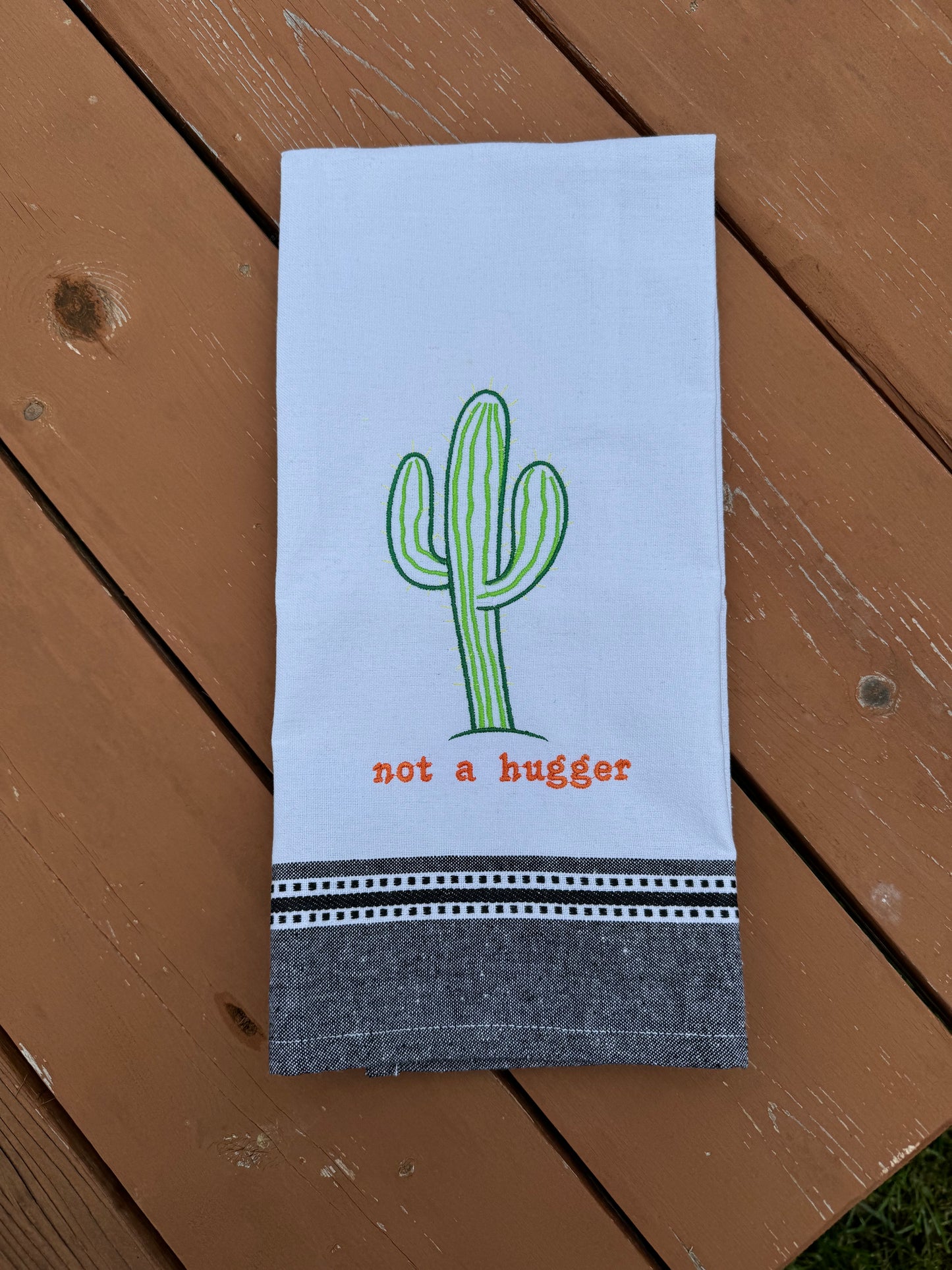 Not A Hugger Machine Embroidery Kitchen Towel