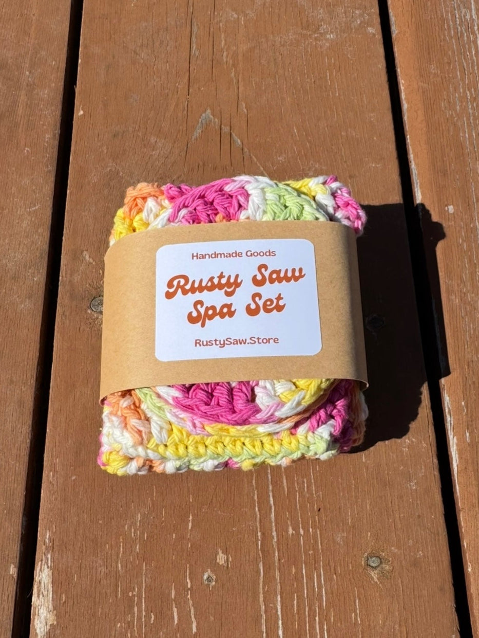 Rusty Saw Handmade Crochet Spa Set Over The Rainbow