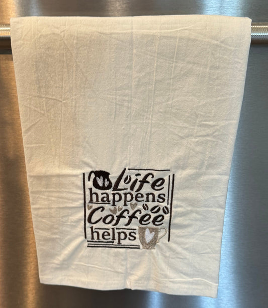 Coffee Helps Flour Sack Kitchen Towel