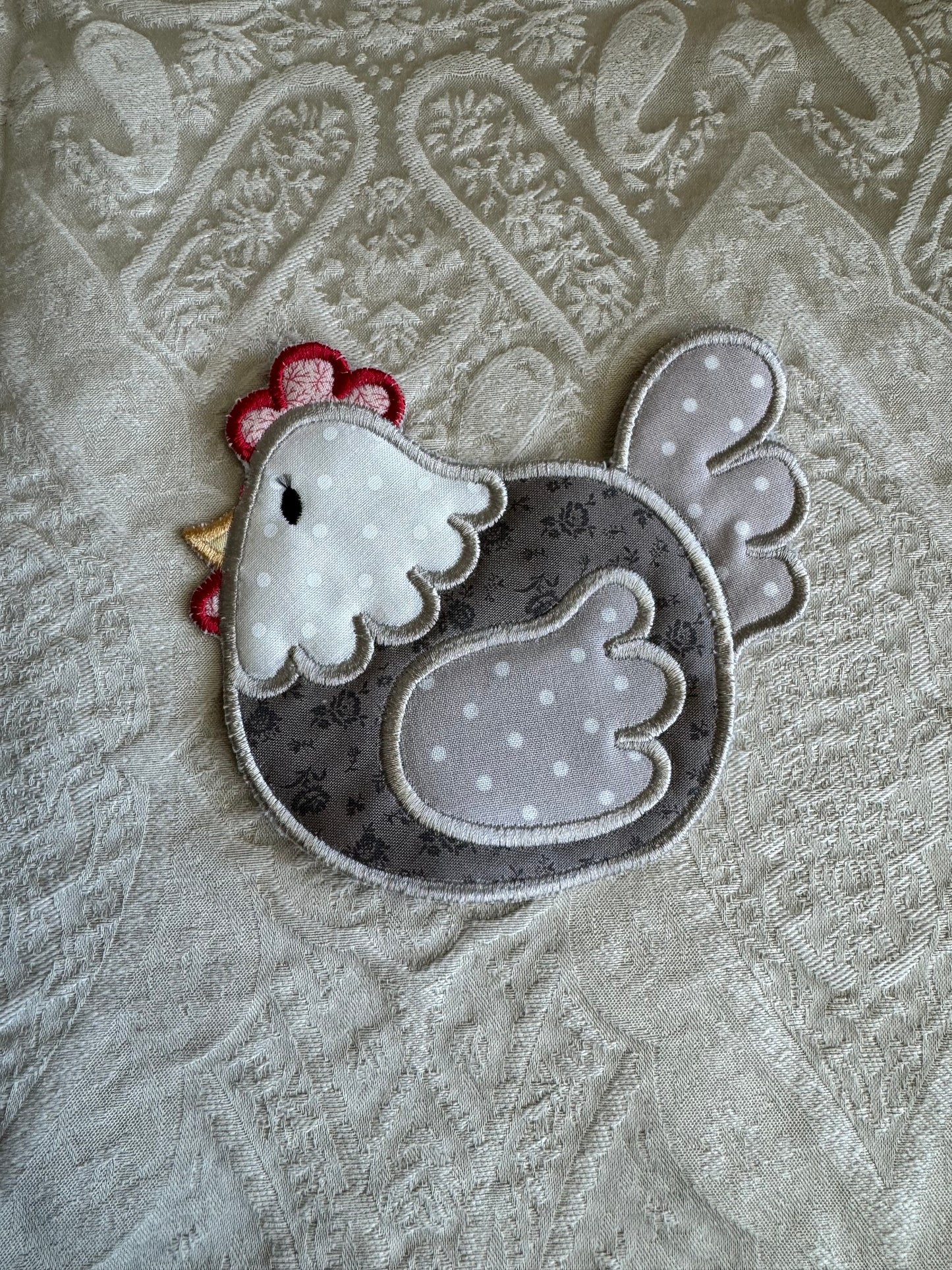 Cute Farmhouse Chicken Mug Rug Gray