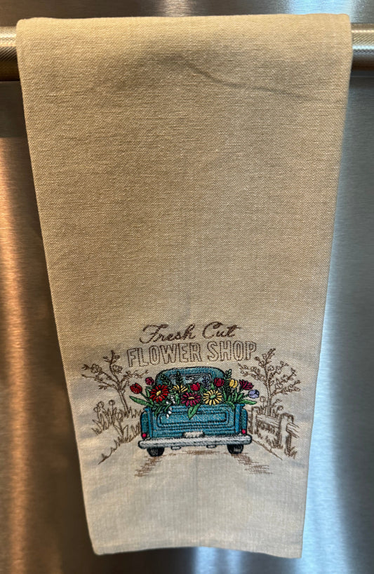 Flower Shop Retro Truck Kitchen Towel
