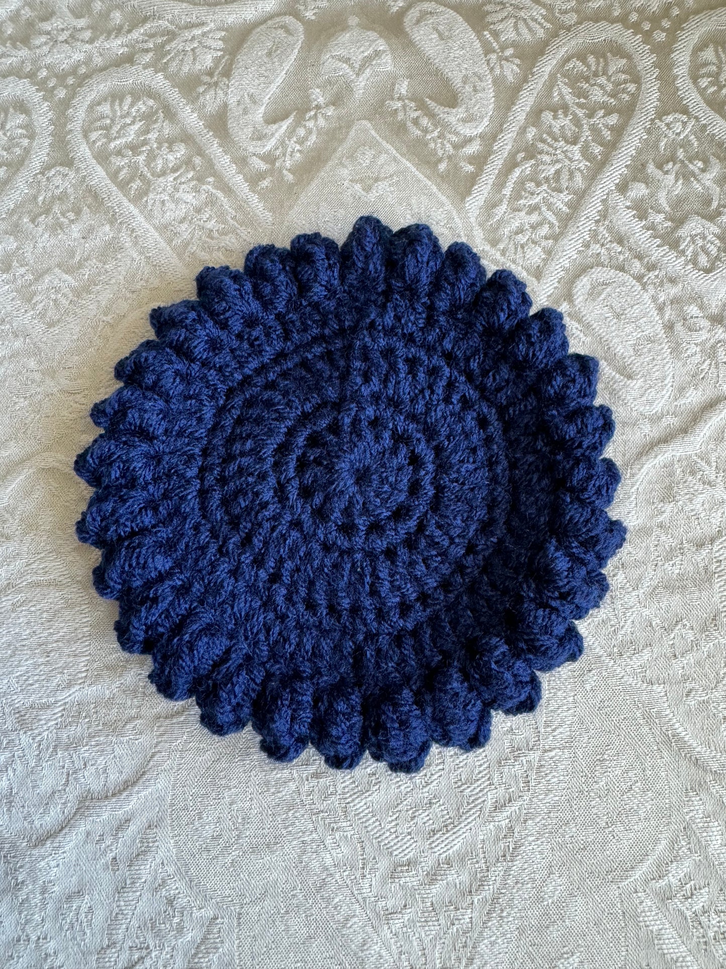 Puff Edge Crochet Trivet Navy