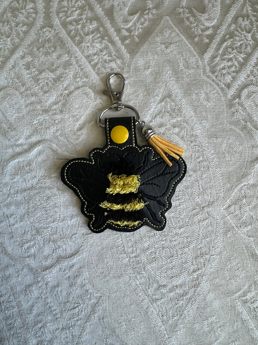 Fuzzy Bee Key Fob Black