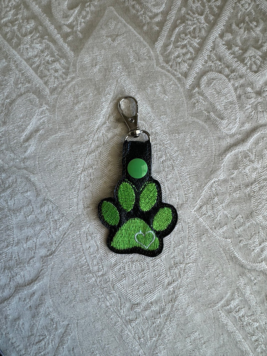 Paw with Heart Key Fob Green