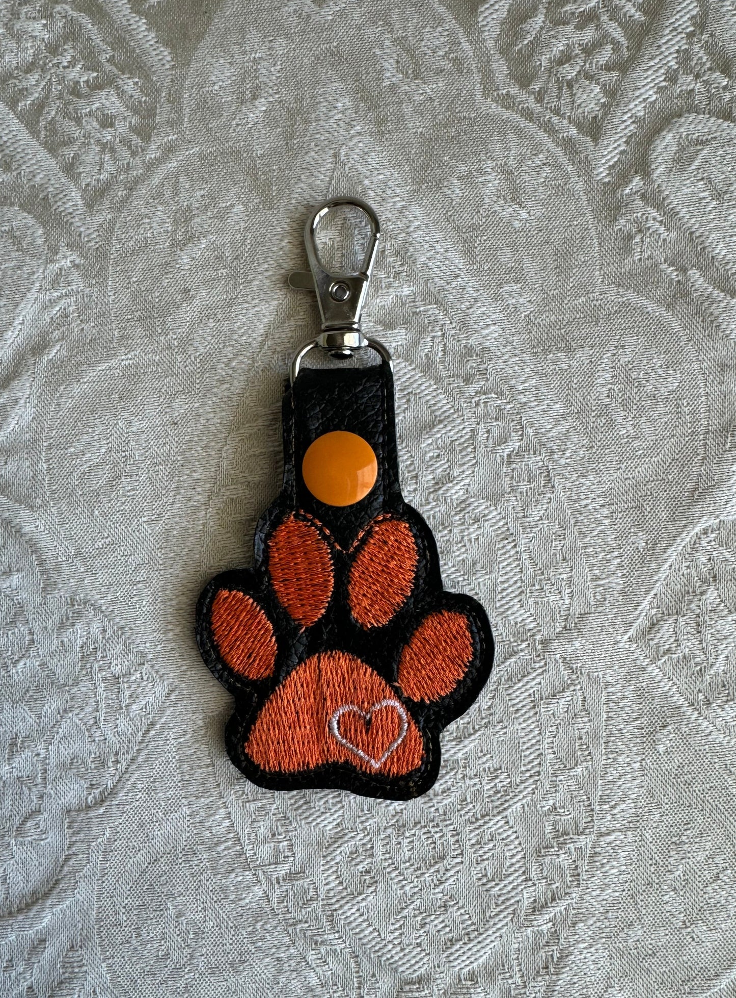 Paw with Heart Key Fob Orange