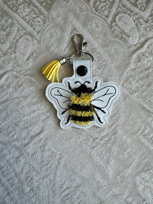 Fuzzy Bee Key Fob White