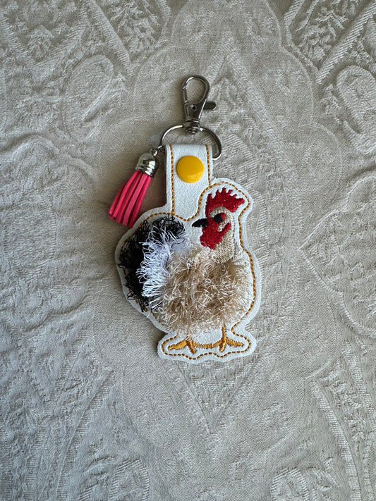 Fuzzy Chicken Key Fob White