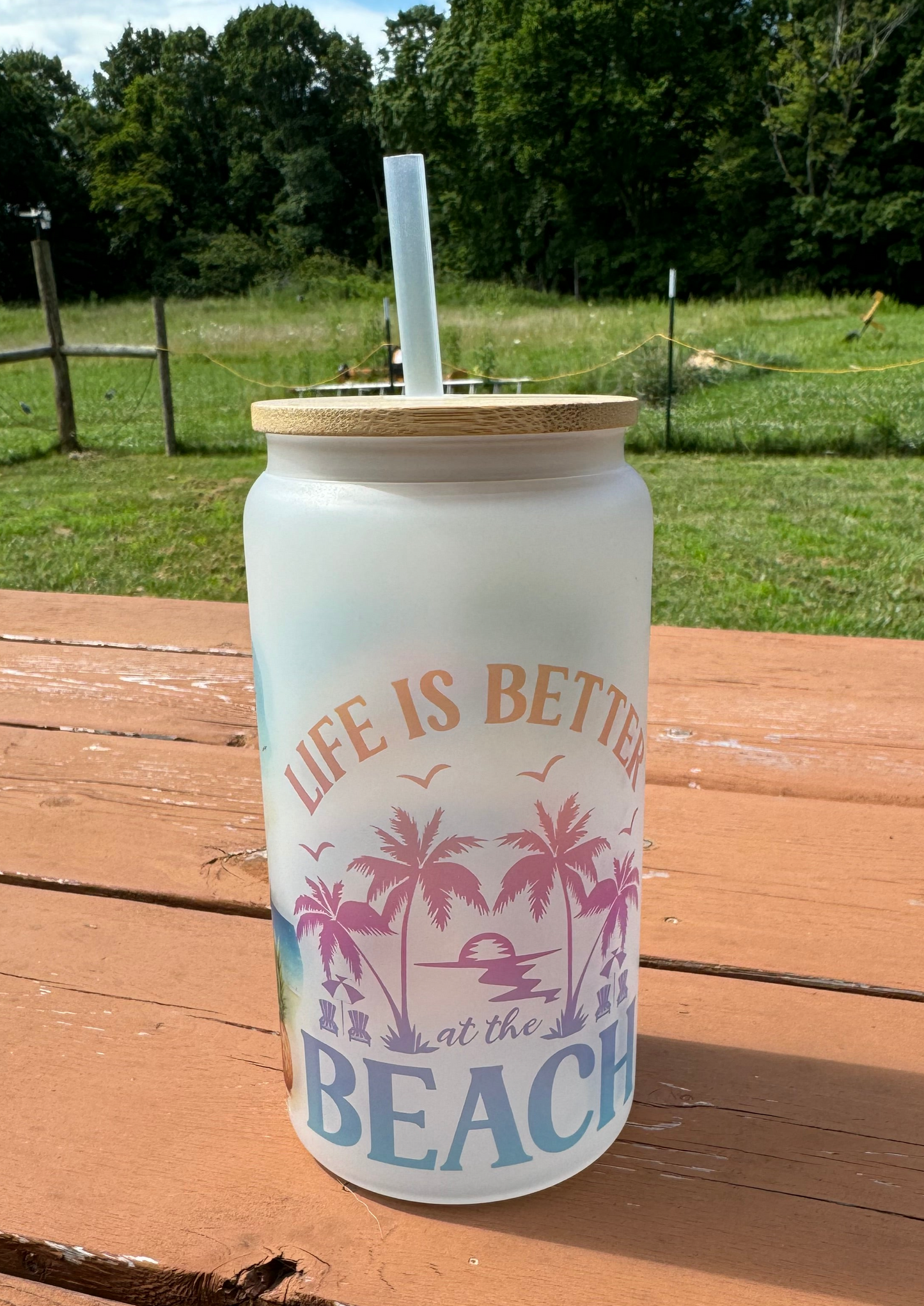 Life is Better at the Beach Frosted 16 0z Libbey Glass