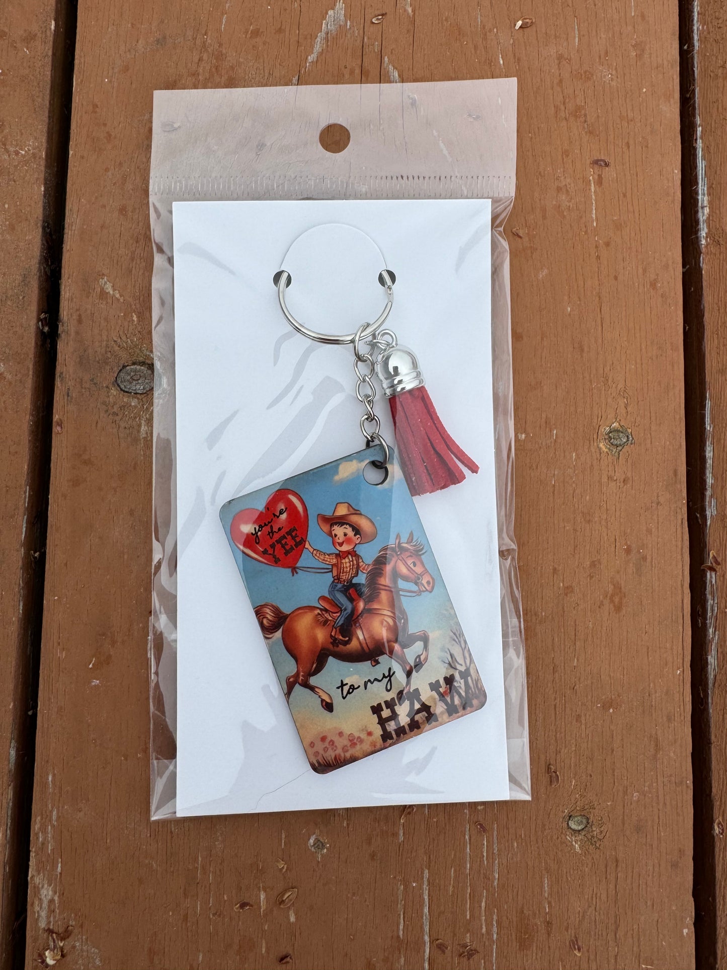 Vintage Cowboy Valentine Key Chain with Tassel