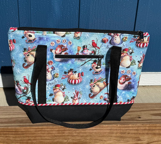 Snowman Large Zippered Tote Bag