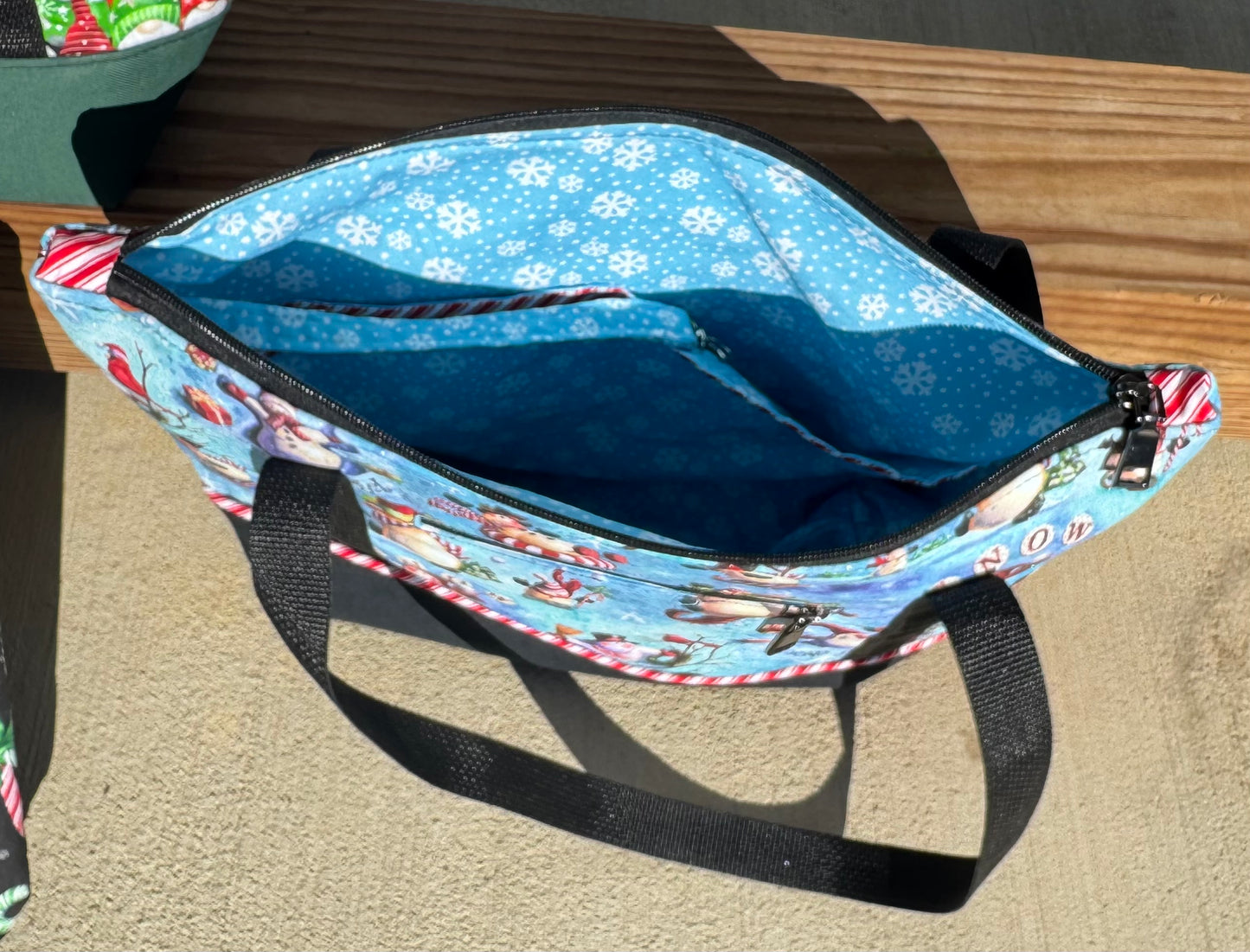 Snowman Large Zippered Tote Bag