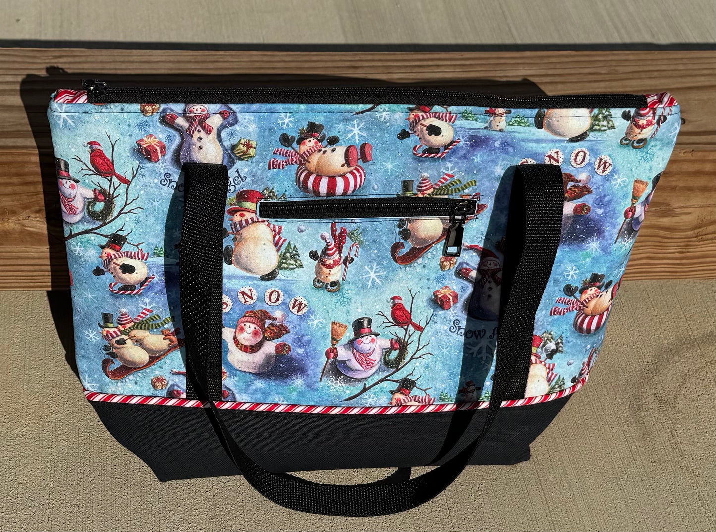 Snowman Large Zippered Tote Bag