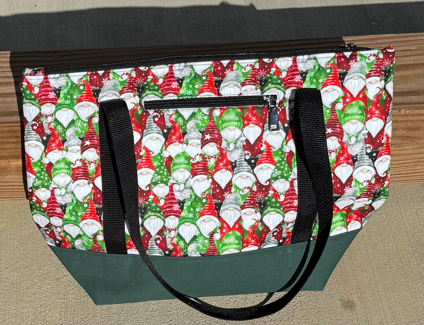Christmas Gnomes Large Zippered Tote Bag