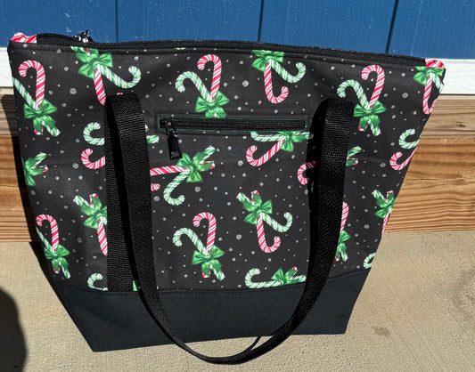 Candy Cane Large Zippered Tote Bag