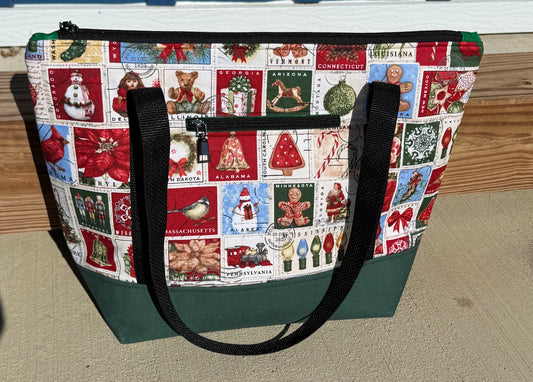Vintage Christmas Stamps Large Zippered Tote Bag